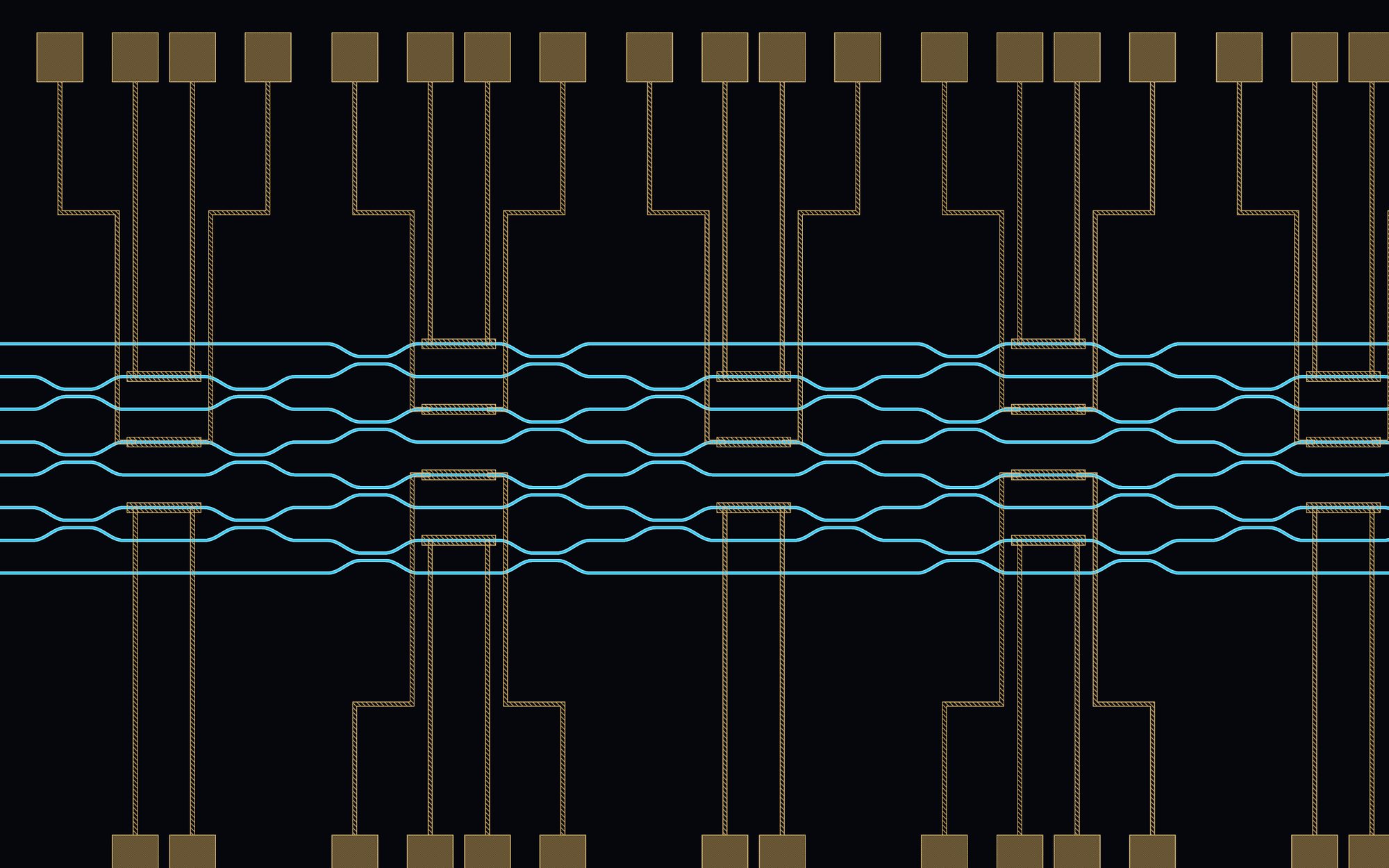 Generic photonic circuit layout with waveguides, heaters and bond pads